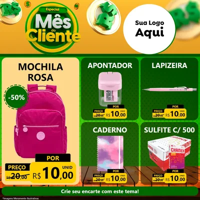 Modelo de Rede Social para Feed Facebook com o tema Especial Mês do Cliente para Papelaria