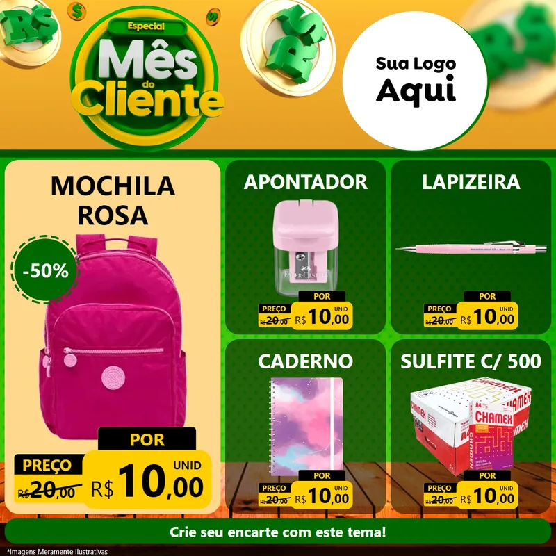 Modelo de Rede Social para Feed Facebook com o tema Especial Mês do Cliente para Papelaria