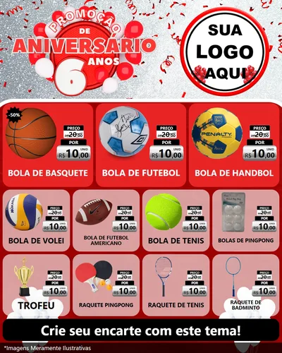 Modelo de Rede Social para Feed Instagram com o tema Promoção de Aniversário - 6 Anos para Artigos Esportivos