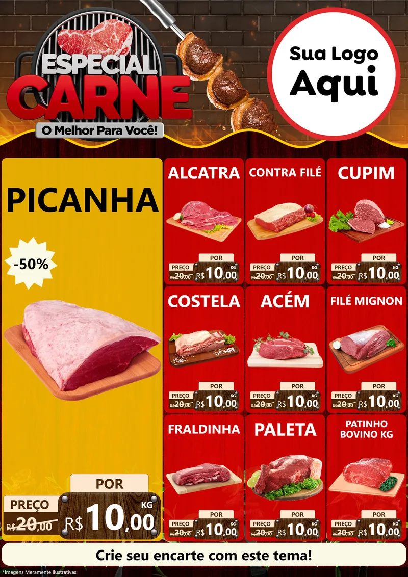 Modelo de Encarte para Encarte A4 Vertical com o tema Especial da Carne - O melhor para você! para Açougue