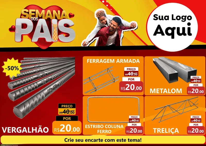 Modelo de Encarte para Encarte A4 Horizontal com o tema Semana Dos Pais para Ferragens