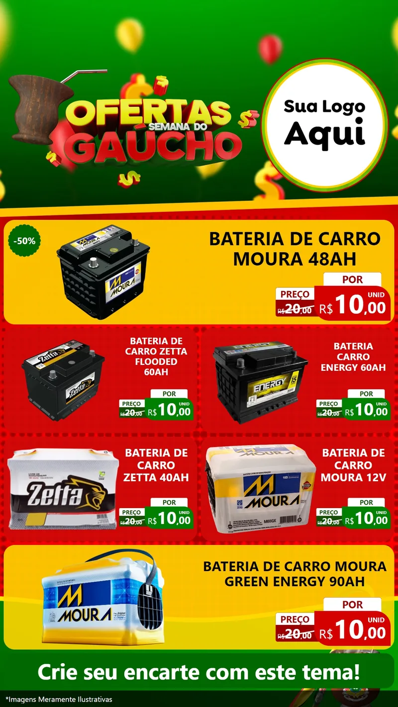 Modelo de TV para TV Vertical com o tema Ofertas Semana Do Gaúcho para Baterias Elétricas