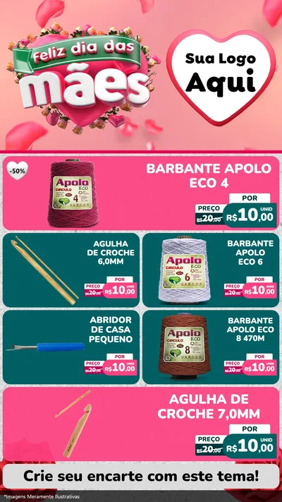 Modelo de TV para TV Vertical com o tema Feliz Dia das Mães para Armarinho e Aviamentos