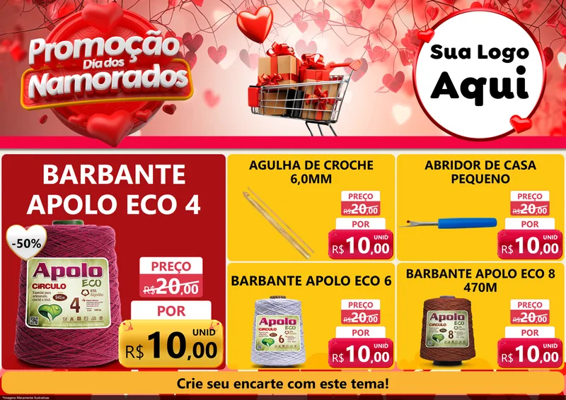 Modelo de Encarte para Encarte A4 Horizontal com o tema Promoção Dia dos Namorados para Armarinho e Aviamentos