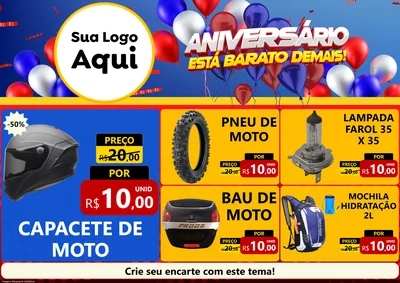 Modelo de Encarte para Encarte A4 Horizontal com o tema Aniversário para Moto peças