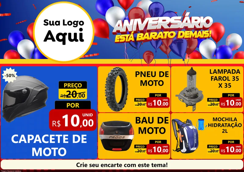 Modelo de Encarte para Encarte A4 Horizontal com o tema Aniversário para Moto peças