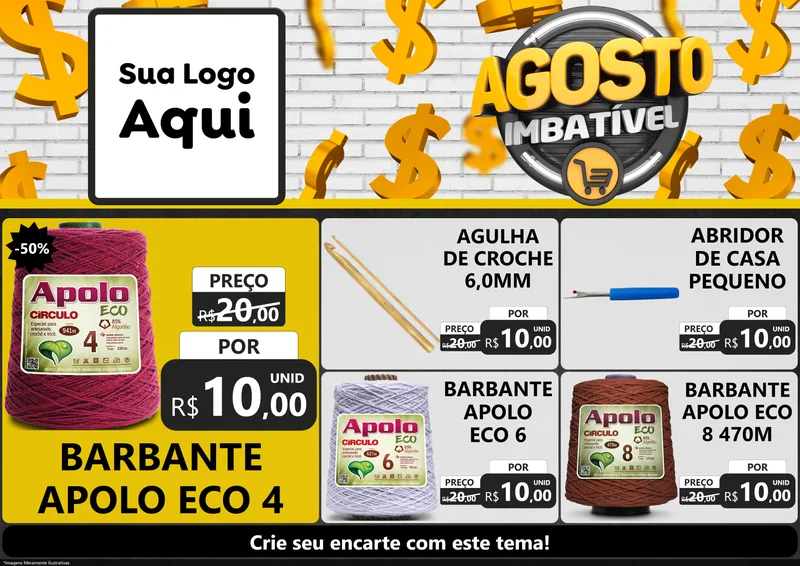Modelo de Encarte para Encarte A4 Horizontal com o tema Agosto imbatível para Armarinho e Aviamentos