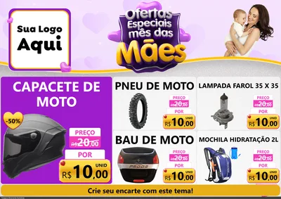 Modelo de Encarte para Encarte A4 Horizontal com o tema Ofertas Especiais - Mês das Mães para Moto peças