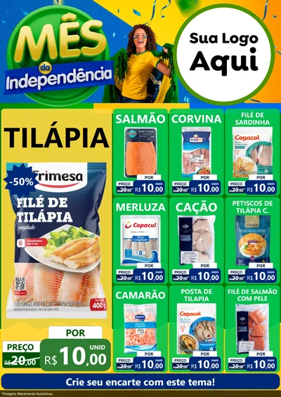 Modelo de Encarte para Encarte A4 Vertical com o tema Mês da Independência para Peixaria