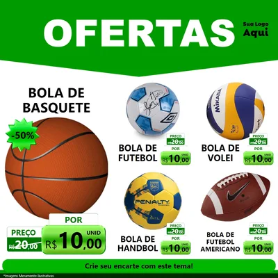 Modelo de Rede Social para Feed Facebook com o tema Ofertas Verde Cartaz para Artigos Esportivos