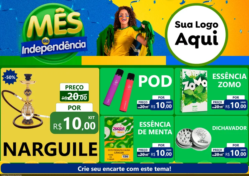 Modelo de Encarte para Encarte A4 Horizontal com o tema Mês da Independência para Tabacaria
