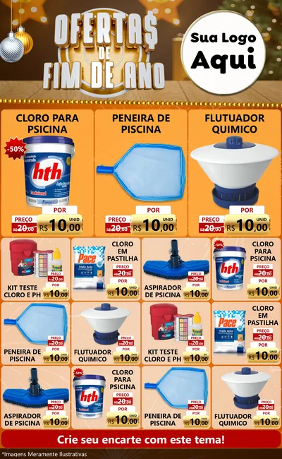 Modelo de Encarte para Encarte Grande com o tema Ofertas de Fim de Ano para Produtos para Piscina