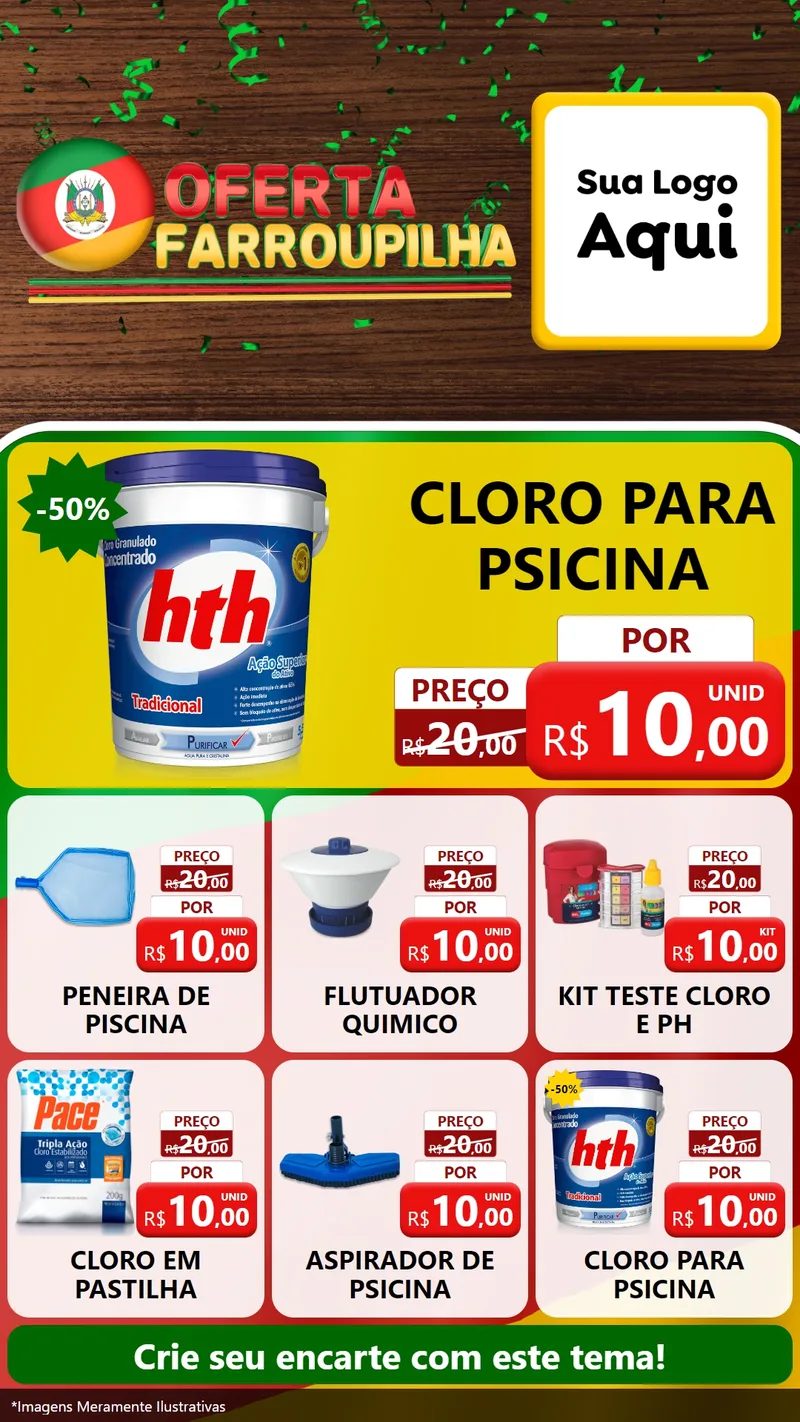 Modelo de Rede Social para Stories com o tema Oferta Farroupilha para Produtos para Piscina