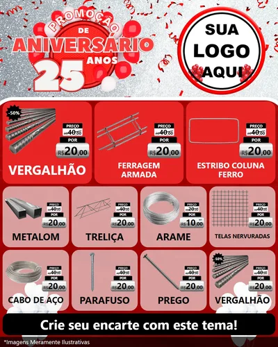 Modelo de Rede Social para Feed Instagram com o tema Promoção de Aniversário - 25Anos para Ferragens