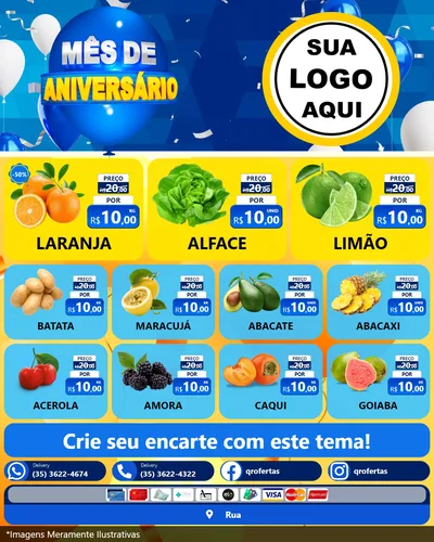 Modelo de Rede Social para Feed Instagram com o tema Mês de Aniversário para Hortifrúti