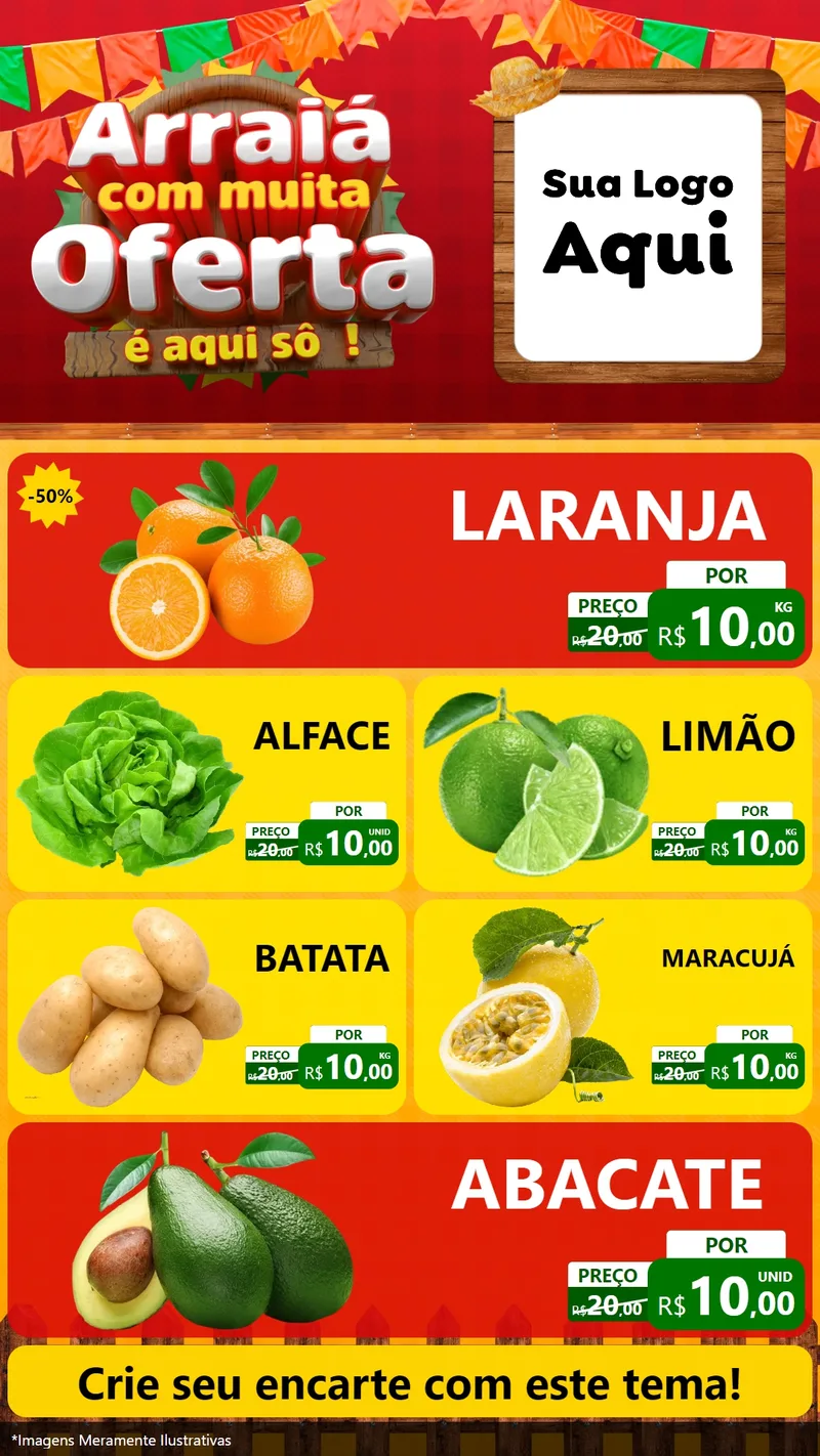 Modelo de TV para TV Vertical com o tema Arraiá Com Muita Oferta - É Aqui Sô! para Hortifrúti
