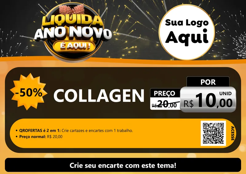 Modelo de Cartaz para Cartaz A4 Horizontal com o tema Liquida Ano Novo É Aqui! para Suplementos alimentares