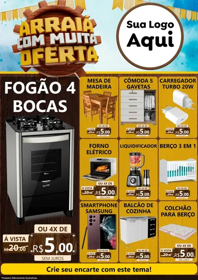 Modelo de Encarte para Encarte A4 Vertical com o tema Ofertas de São João - Junina para Móveis e Eletro