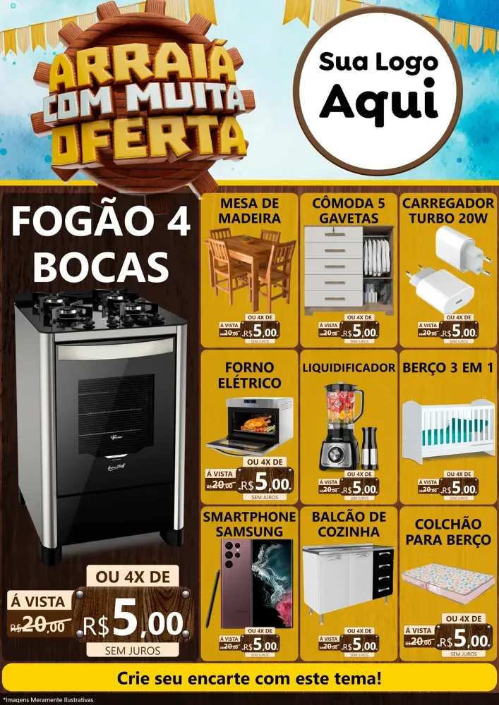 Modelo de Encarte para Encarte A4 Vertical com o tema Ofertas de São João - Junina para Móveis e Eletro