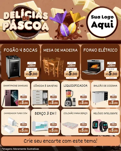 Modelo de Rede Social para Feed Instagram com o tema Delícias de Páscoa para Móveis e Eletro