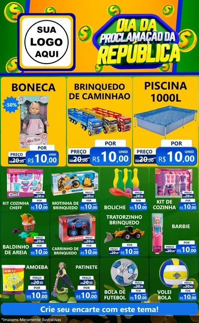 Modelo de Encarte para Encarte Grande com o tema Dia Da Proclamação da República para Brinquedos