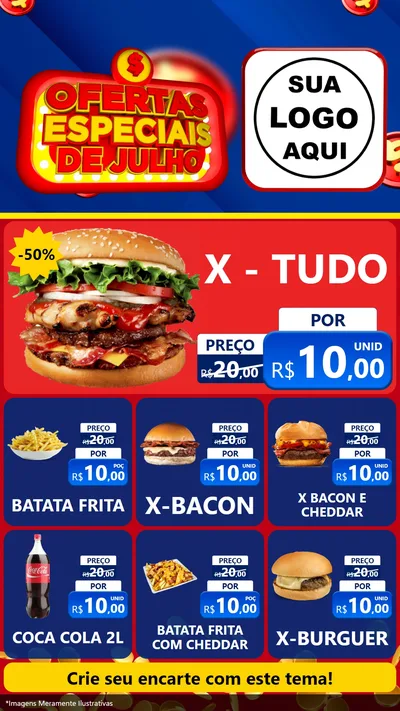 Modelo de Rede Social para Stories com o tema Ofertas Especiais de Julho para Hamburgueria