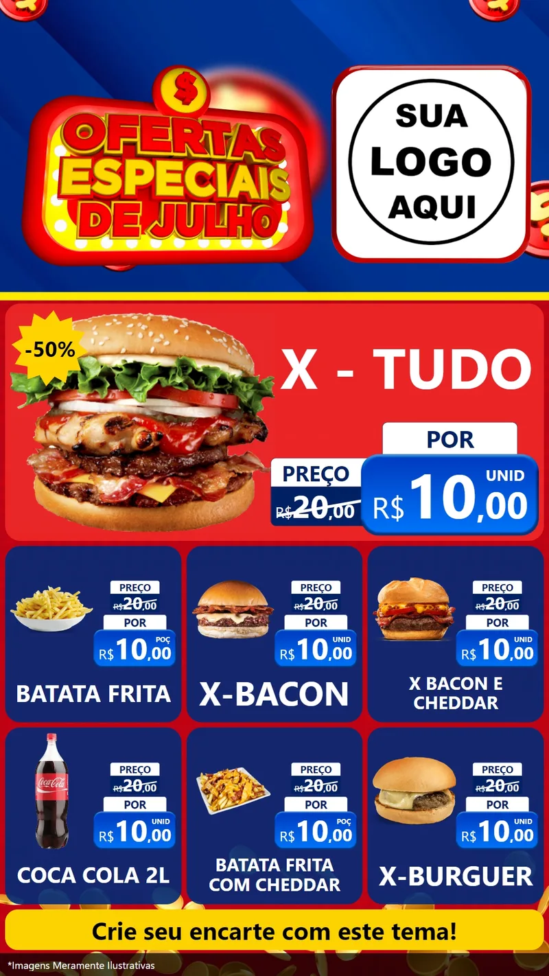 Modelo de Rede Social para Stories com o tema Ofertas Especiais de Julho para Hamburgueria