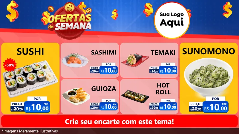 Modelo de TV para TV Horizontal com o tema Ofertas Da Semana para Comida japonesa