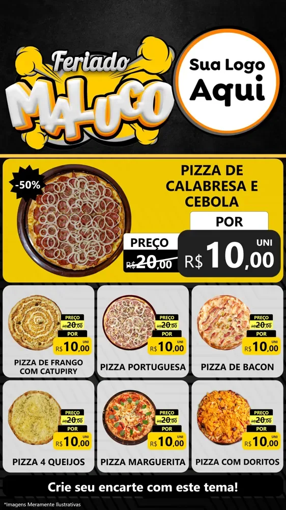 Modelo de Rede Social para Stories com o tema Feriado Maluco para Pizzaria