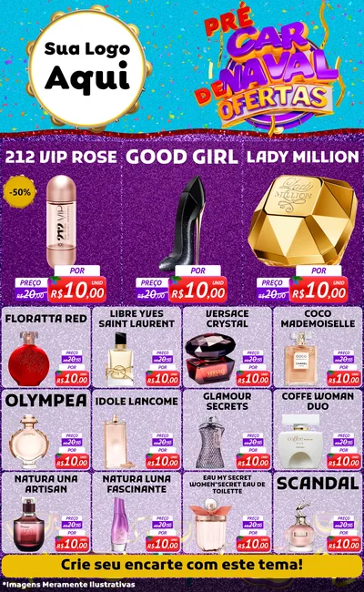 Modelo de Encarte para Encarte Grande com o tema Pré Carnaval de Ofertas para Perfumes
