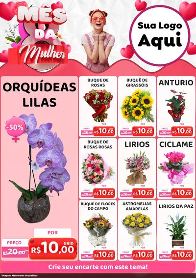 Modelo de Encarte para Encarte A4 Vertical com o tema Mês da Mulher para Floricultura e jardim