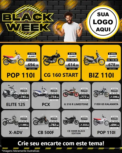 Modelo de Rede Social para Feed Instagram com o tema Black Week para Concessionaria de Motos