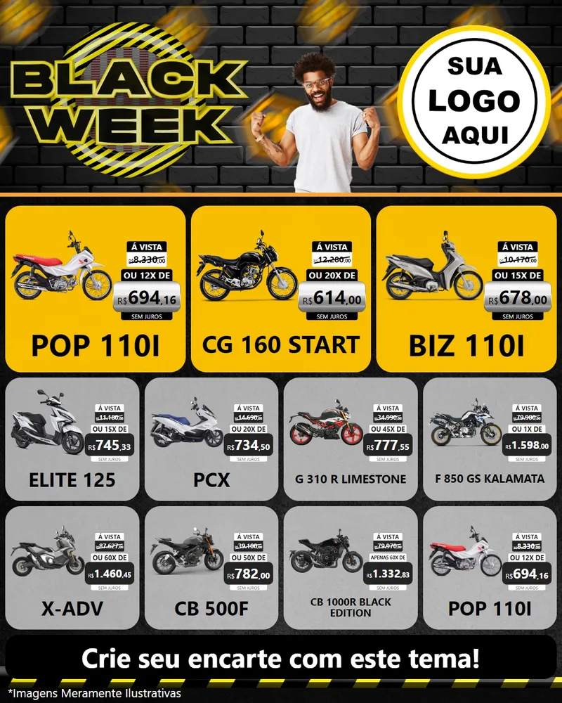 Modelo de Rede Social para Feed Instagram com o tema Black Week para Concessionaria de Motos