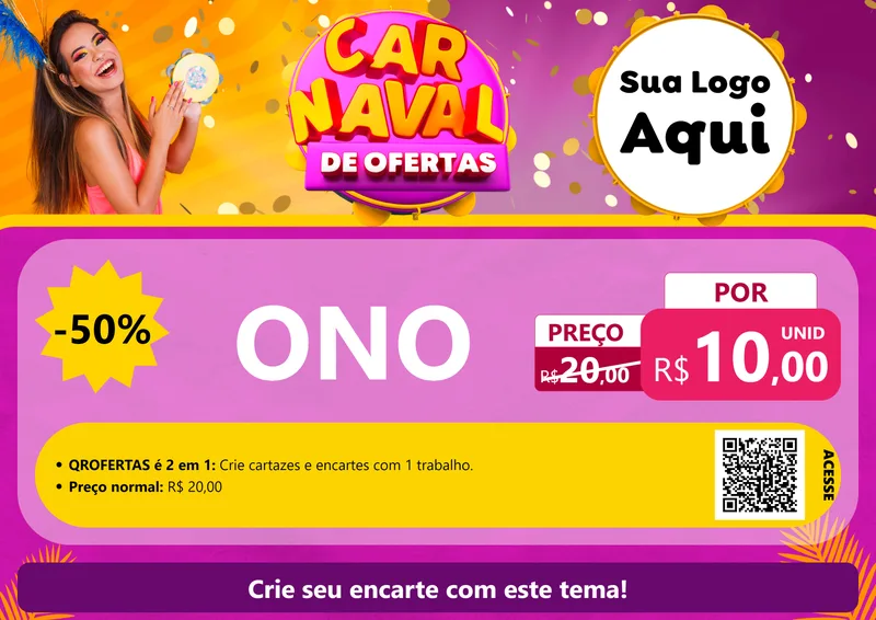 Modelo de Cartaz para Cartaz A4 Horizontal com o tema Carnaval de Ofertas para Óticas