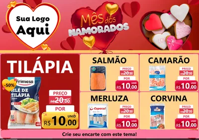 Modelo de Encarte para Encarte A4 Horizontal com o tema Mês dos Namorados para Peixaria