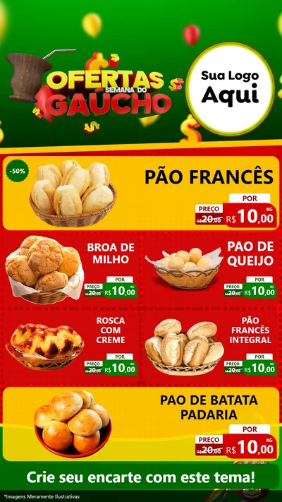 Modelo de TV para TV Vertical com o tema Ofertas Semana Do Gaúcho para Padaria