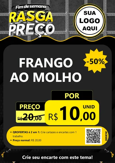 Modelo de Cartaz para Cartaz A4 Vertical com o tema Fim de Semana Rasga Preço para Restaurante