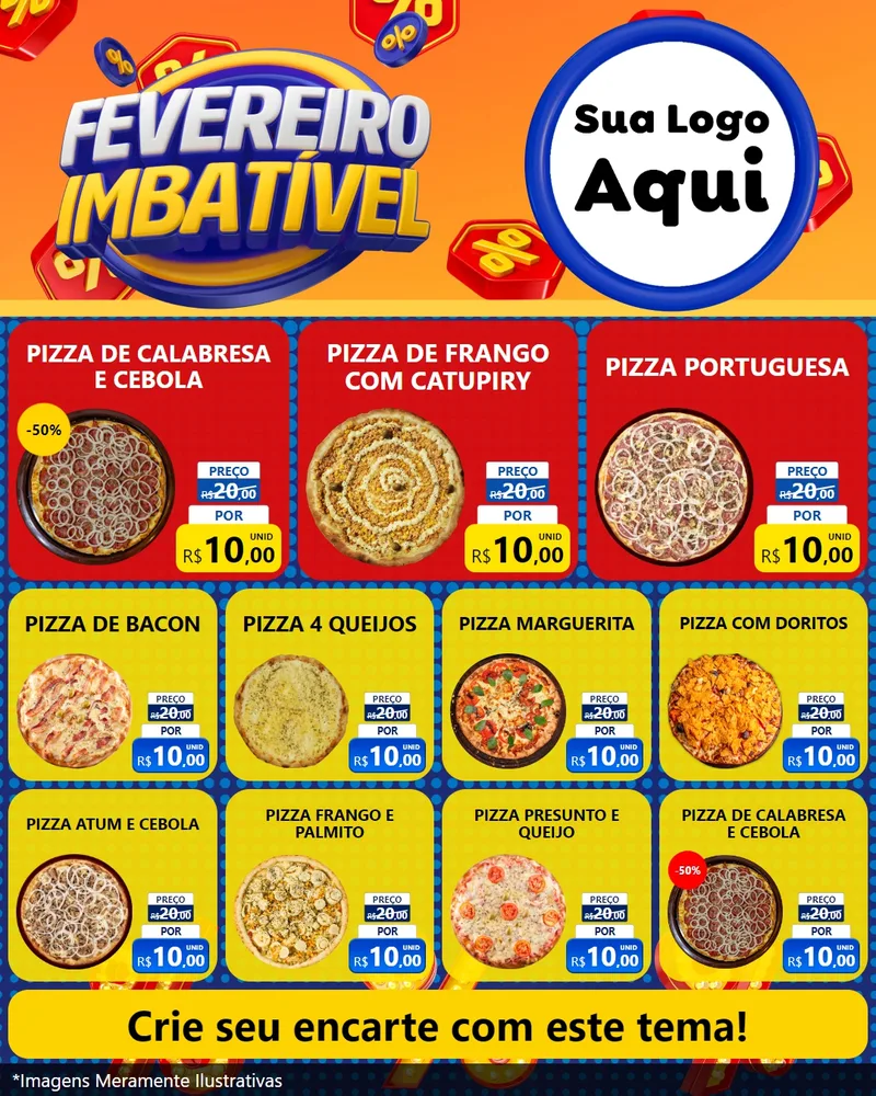 Modelo de Rede Social para Feed Instagram com o tema Fevereiro Imbatível para Pizzaria