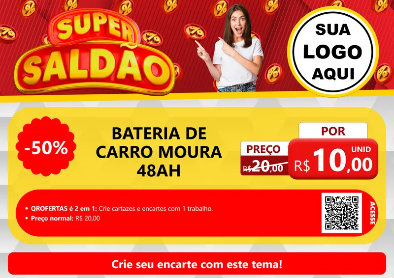 Modelo de Cartaz para Cartaz A4 Horizontal com o tema Super Saldão para Baterias Elétricas