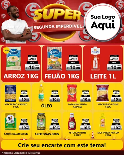 Modelo de Rede Social para Feed Instagram com o tema Super Segunda Imperdível para Supermercado