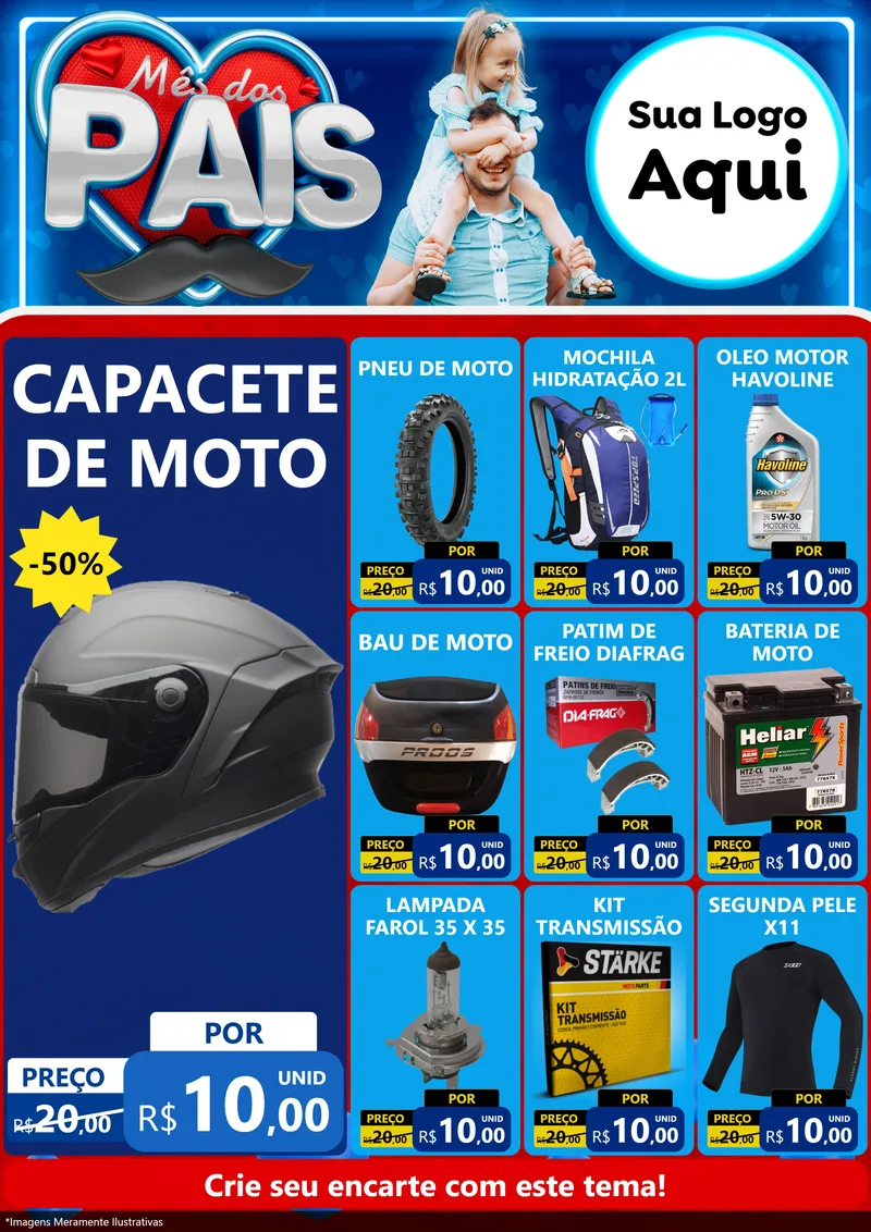 Modelo de Encarte para Encarte A4 Vertical com o tema Mês Dos Pais para Moto peças