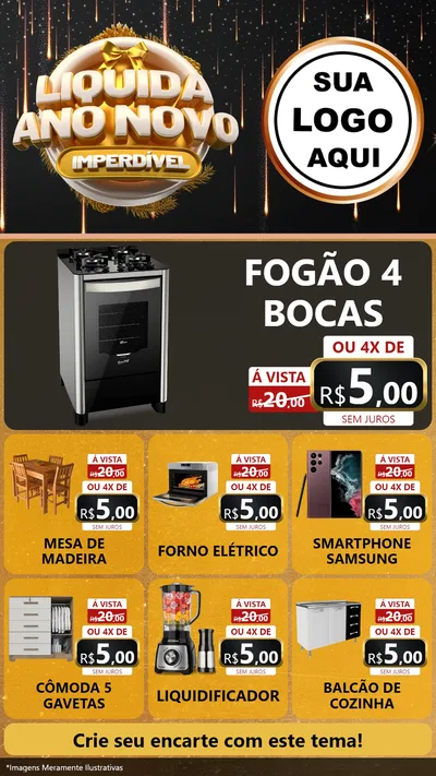 Modelo de Rede Social para Stories com o tema Liquida Ano Novo Imperdível para Móveis e Eletro