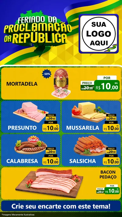 Modelo de TV para TV Vertical com o tema Feriado da Proclamação da República para Frios e Laticínios