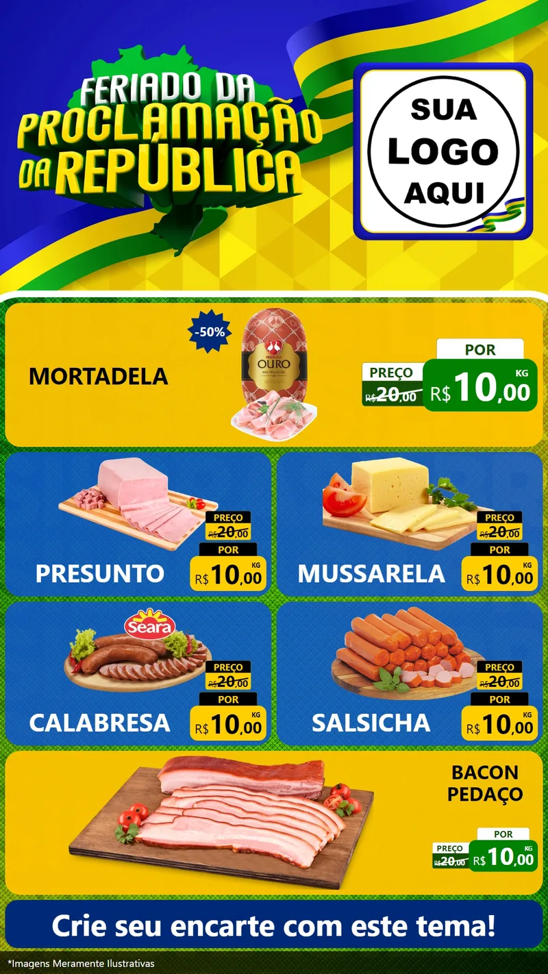 Modelo de TV para TV Vertical com o tema Feriado da Proclamação da República para Frios e Laticínios