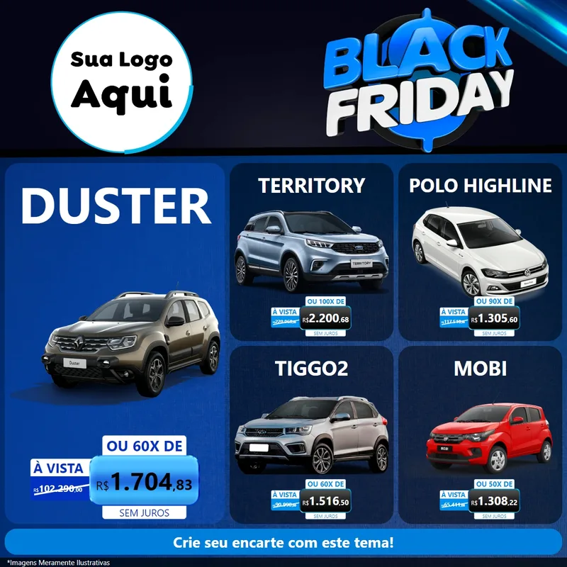 Modelo de Rede Social para Feed Facebook com o tema Black Friday para Concessionaria de Carros