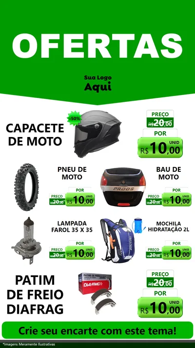 Modelo de TV para TV Vertical com o tema Ofertas Verde Cartaz para Moto peças
