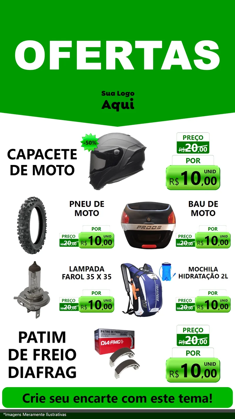 Modelo de TV para TV Vertical com o tema Ofertas Verde Cartaz para Moto peças