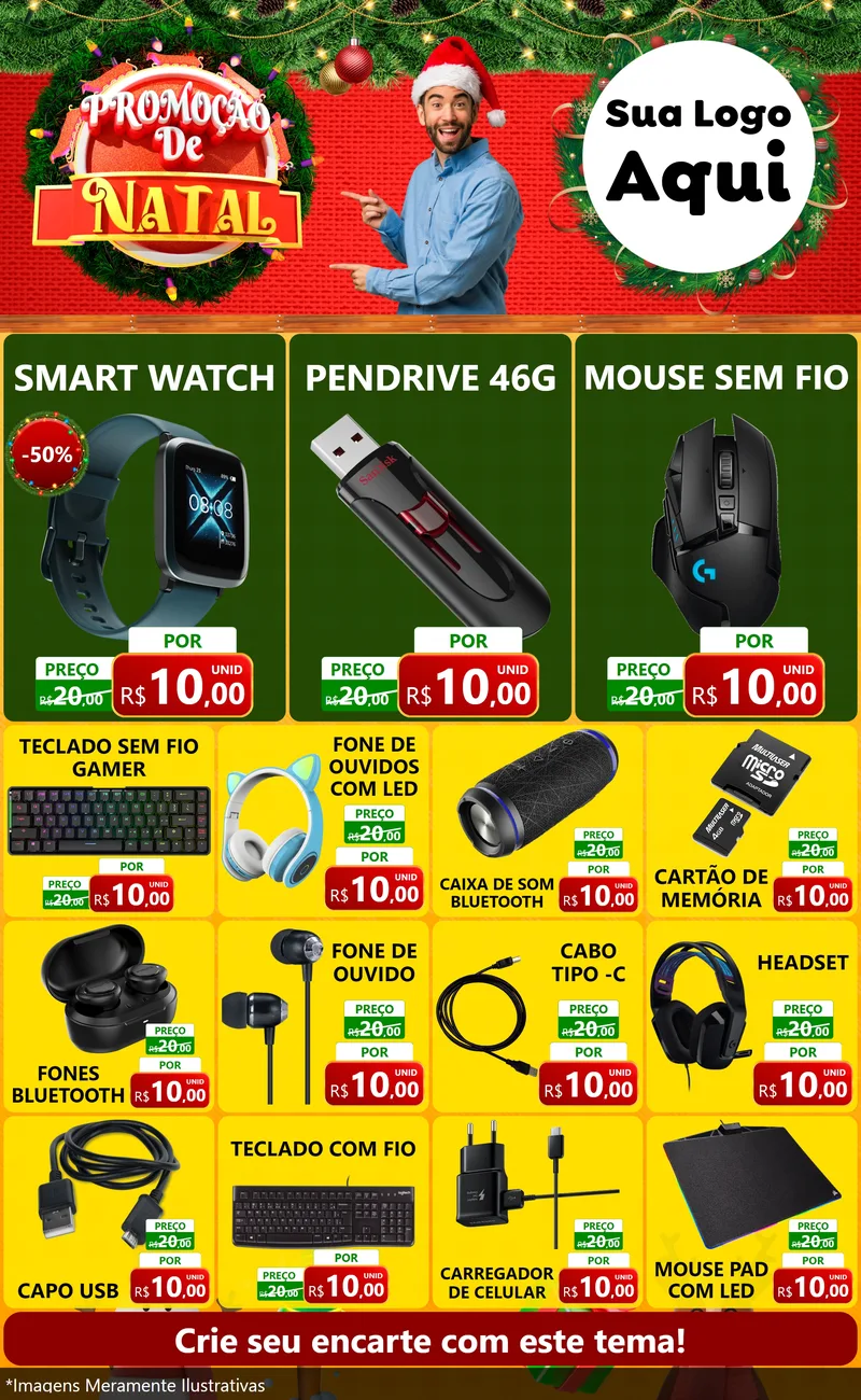 Modelo de Encarte para Encarte Grande com o tema Promoção de Natal para Informática