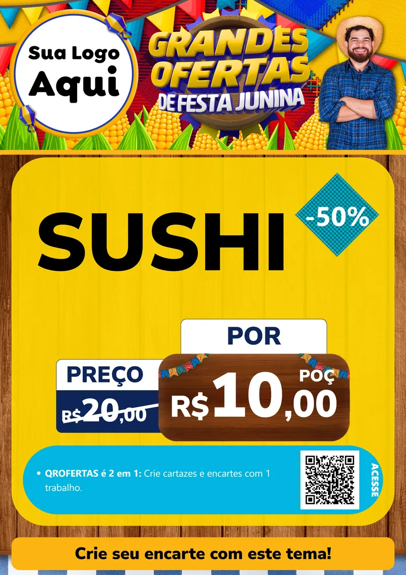 Modelo de Cartaz para Cartaz A4 Vertical com o tema Grandes Ofertas de Festa Junina para Comida japonesa