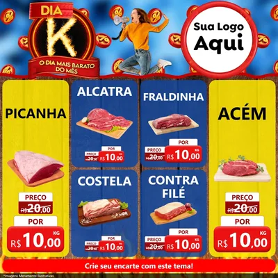 Modelo de Rede Social para Feed Facebook com o tema Dia K - O Dia Mais Barato Do Mês para Açougue